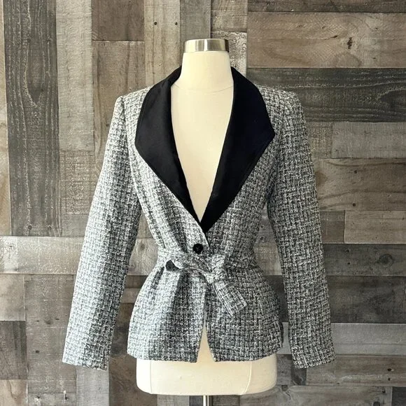 NWT! White House Black Market blazer size 6 sparkly tweed wool plaid jacket - Picture 7 of 12